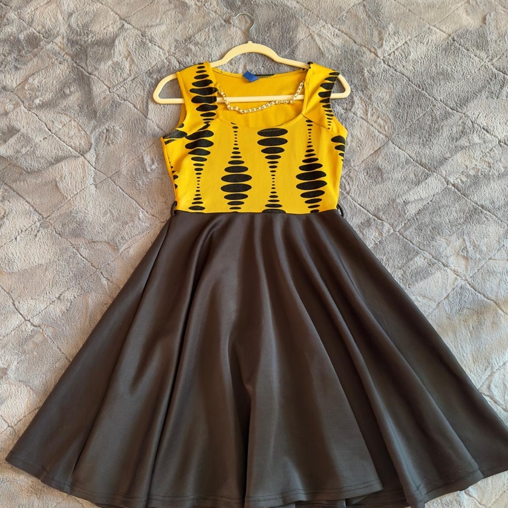 Yellow and black ALine Wedding attire dress